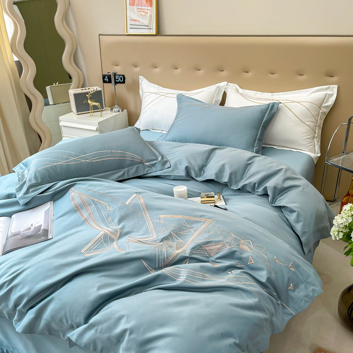 Whale dream (blue)——three-piece set of  embroidered bedding