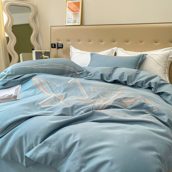 Whale dream (blue)——three-piece set of  embroidered bedding