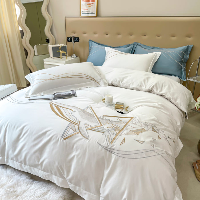 Whale dream (white)——three-piece set of  embroidered bedding