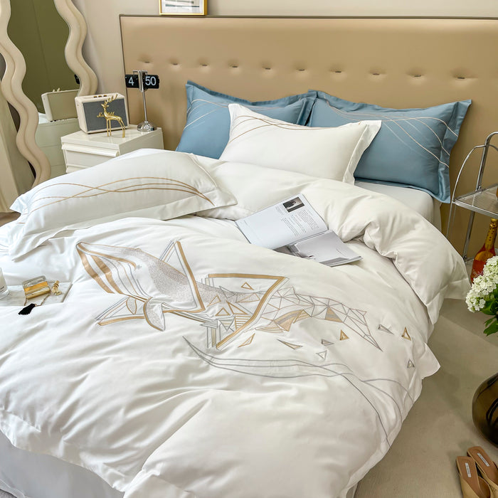 Whale dream (white)——three-piece set of  embroidered bedding