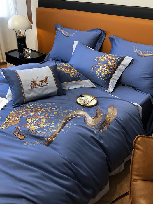Star horse(blue)——three-piece set of  embroidered bedding